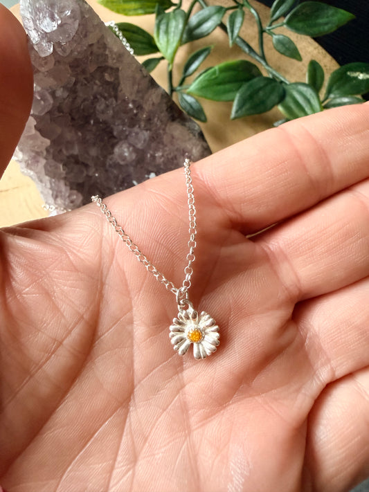 Sterling Silver Daisy Charm Necklace