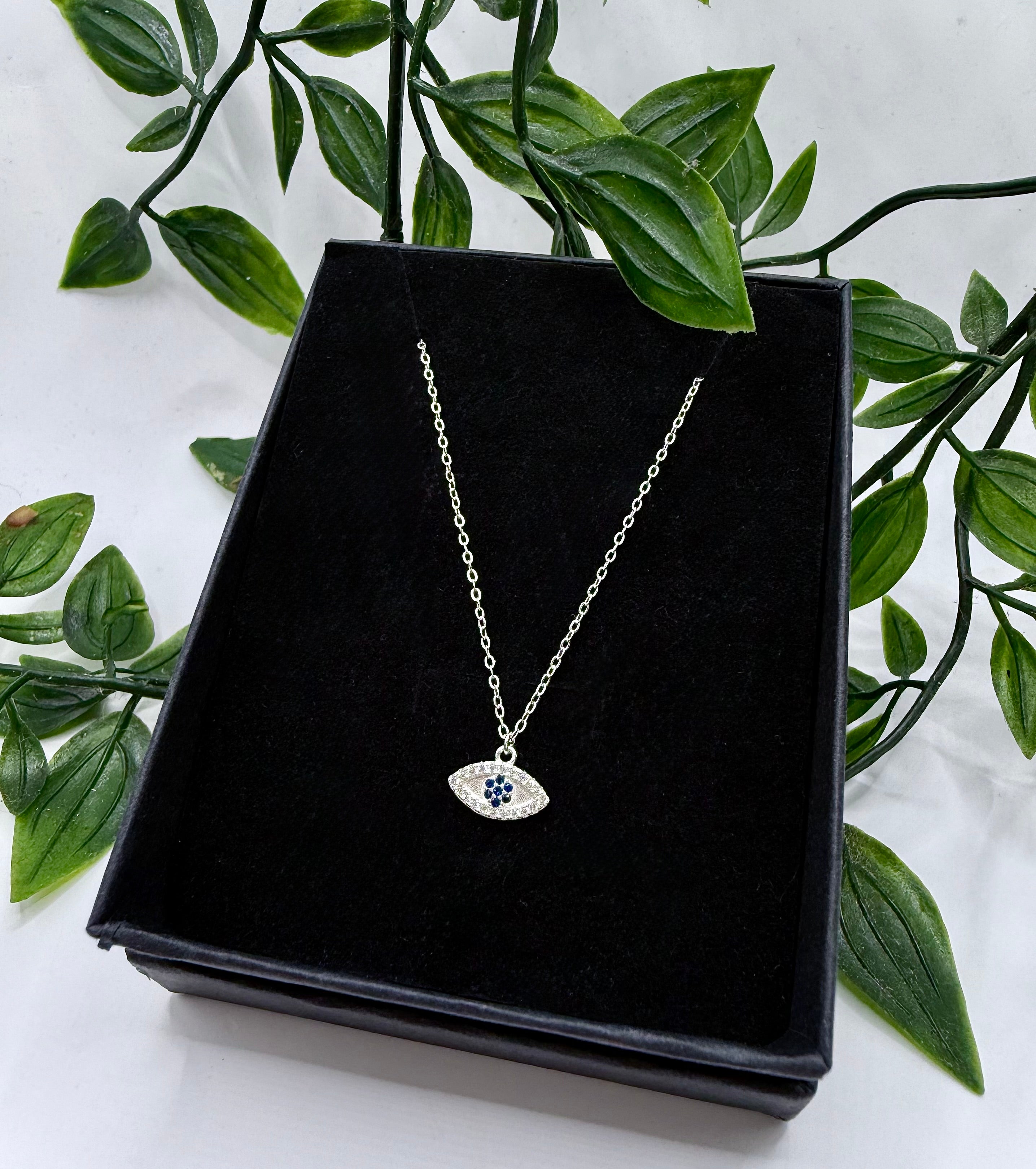 Sterling Silver Cubic Zirconia Evil Eye Charm Necklace