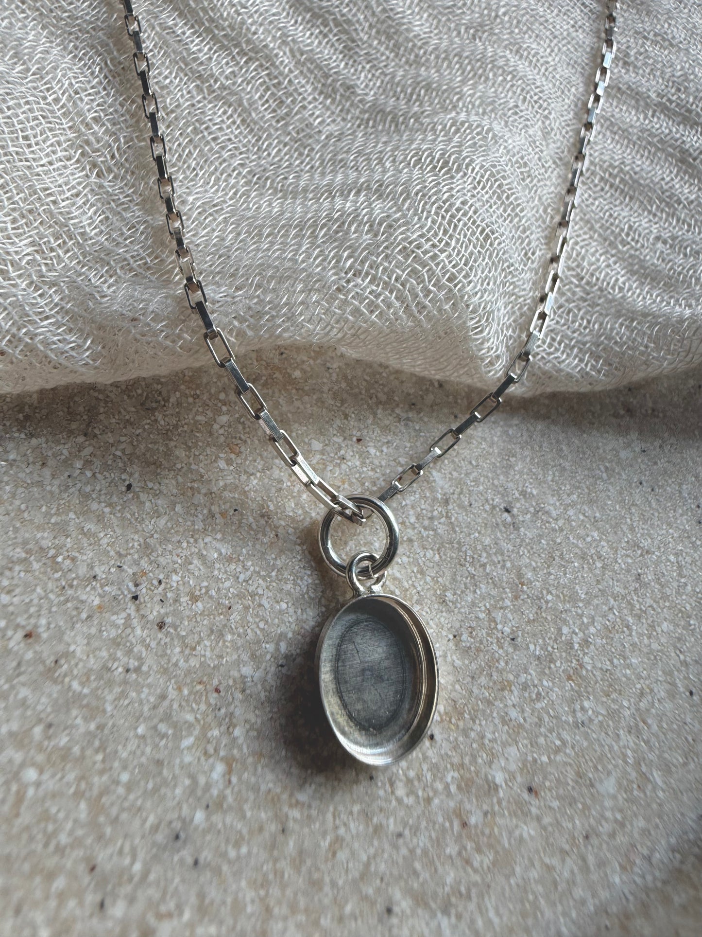 Sterling Silver Oval Memorial Pendant with Sterling Silver Box Chain