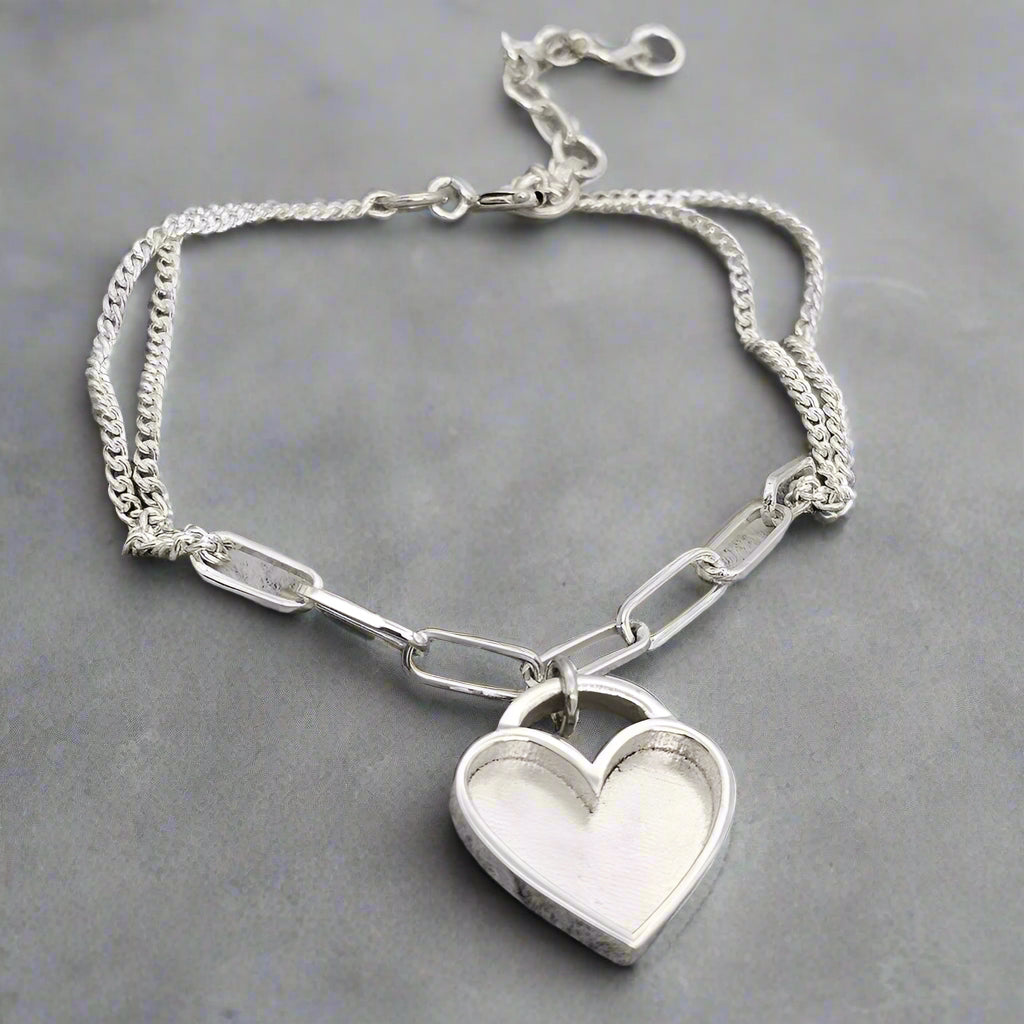 Silver Chunky Heart Adjustable Bracelet