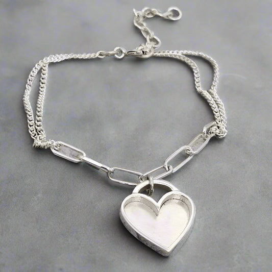 Silver Chunky Heart Adjustable Bracelet