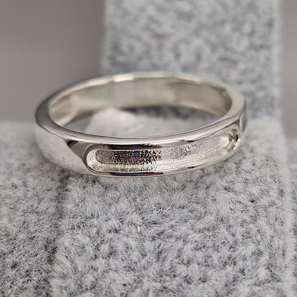 925 Sterling Silver 4mm Half Channel Band Ring