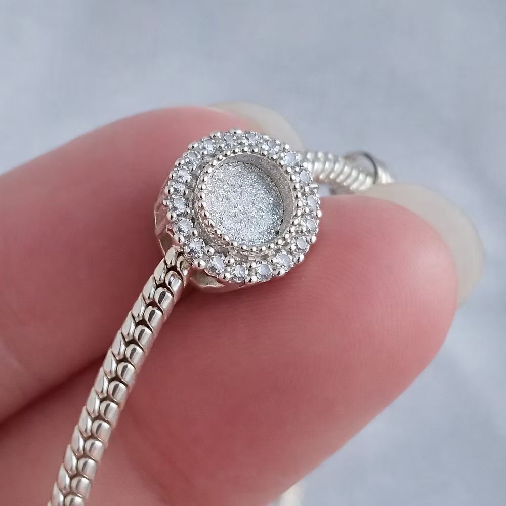 Halo Cubic Zirconia Round Charm Bead