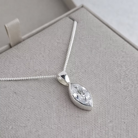 Cubic Zirconia Secretly Set Pendant - Marquise