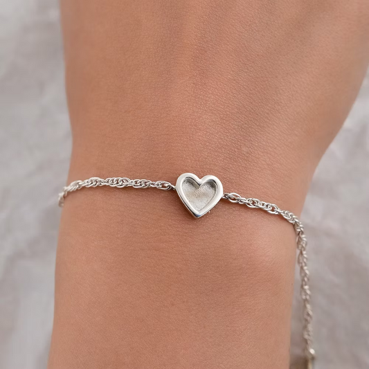 Sterling Silver Small Heart Bracelet With Rope Chain