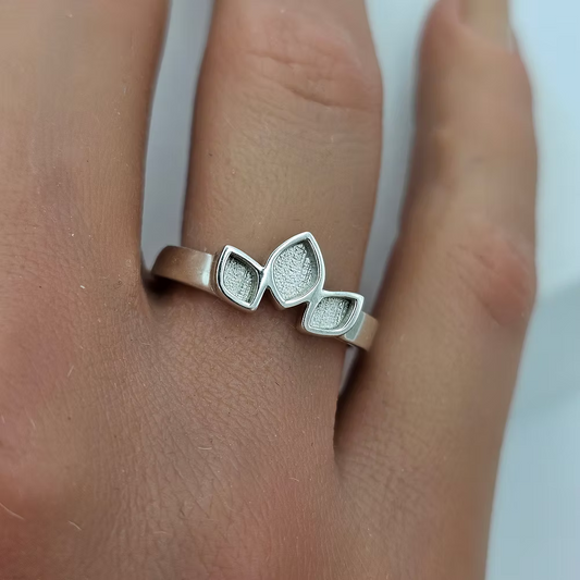 Sterling Silver Triple Leaf Marquise Ring