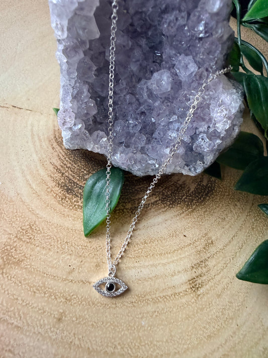 Sterling Silver Cubic Zirconia Evil Eye Charm Necklace