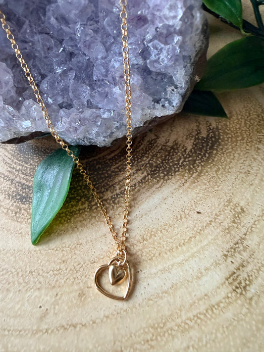 Double Gold Heart Charm Necklace
