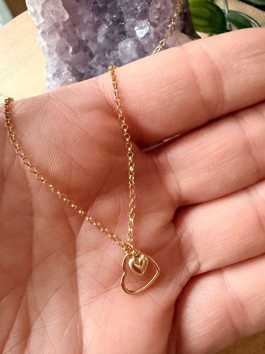 Double Gold Heart Charm Necklace