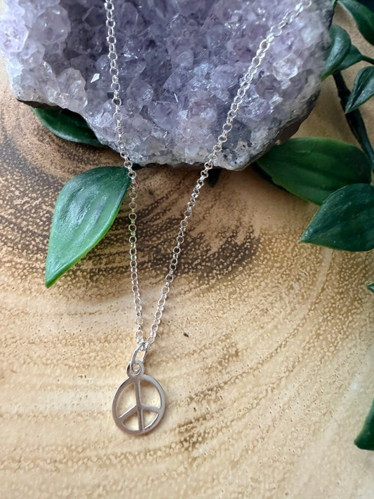 Sterling Silver Peace Sign Charm Necklace