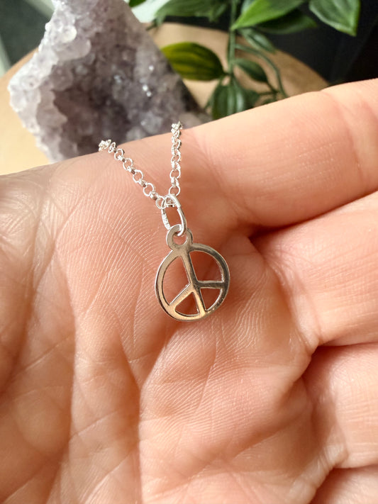 Sterling Silver Peace Sign Charm Necklace