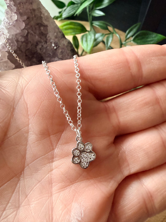 Sterling Silver Cubic Zirconia Paw Charm Necklace