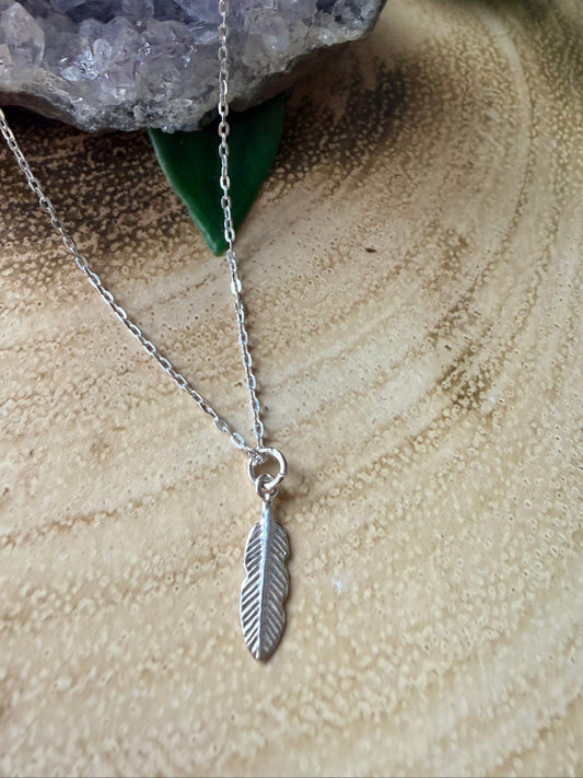 Sterling Silver Feather Charm Pendant Necklace