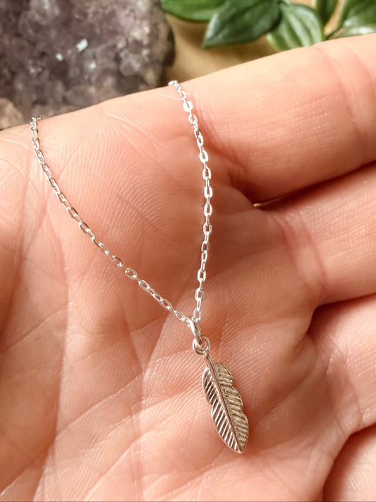Sterling Silver Feather Charm Pendant Necklace
