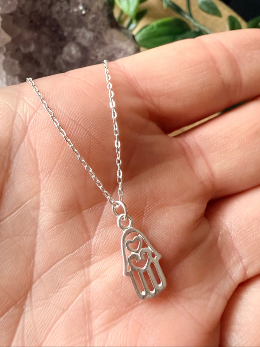 Sterling Silver Hamsa Heart Charm Pendant