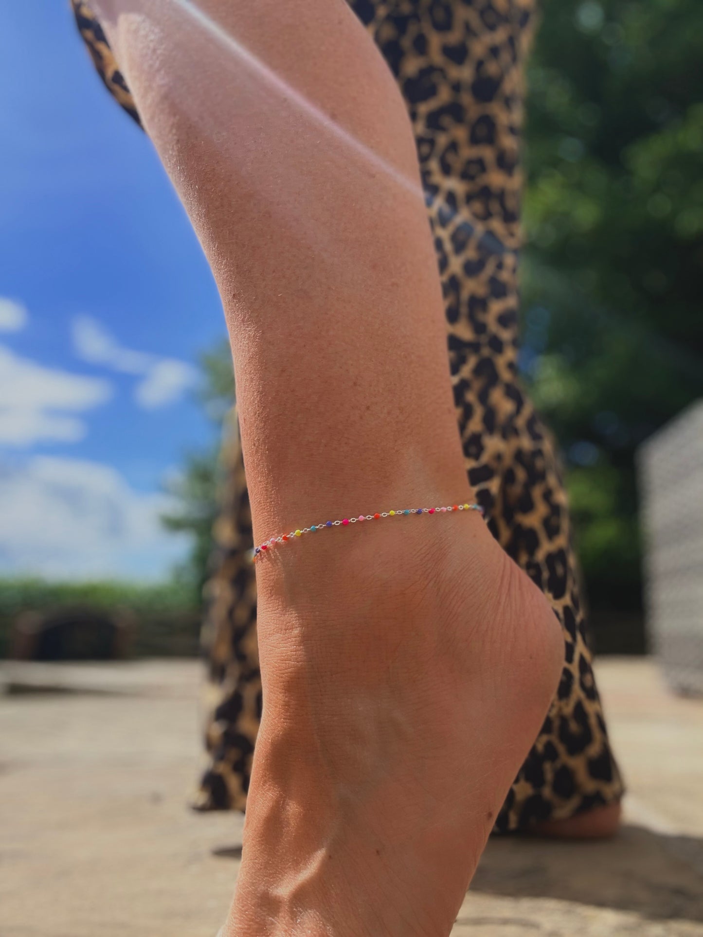 Sterling Silver Rainbow Anklet - Adjustable