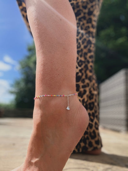 Sterling Silver Rainbow Anklet - Adjustable