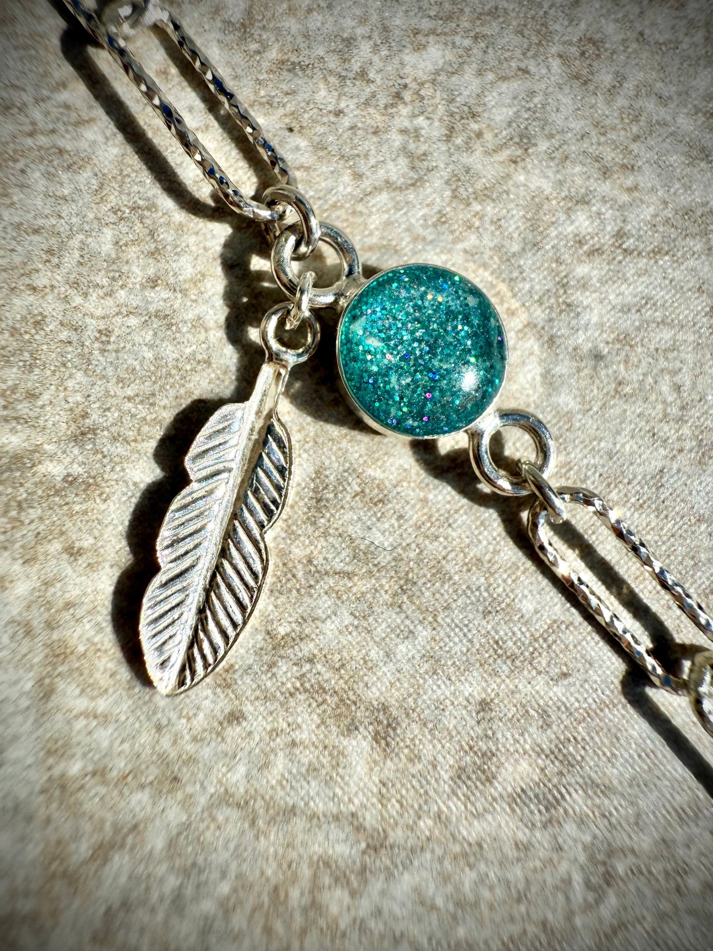 Sparkle Paperclip Resin Bracelet with Feather Charm