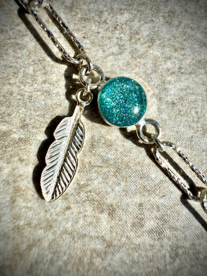 Sparkle Paperclip Resin Bracelet with Feather Charm