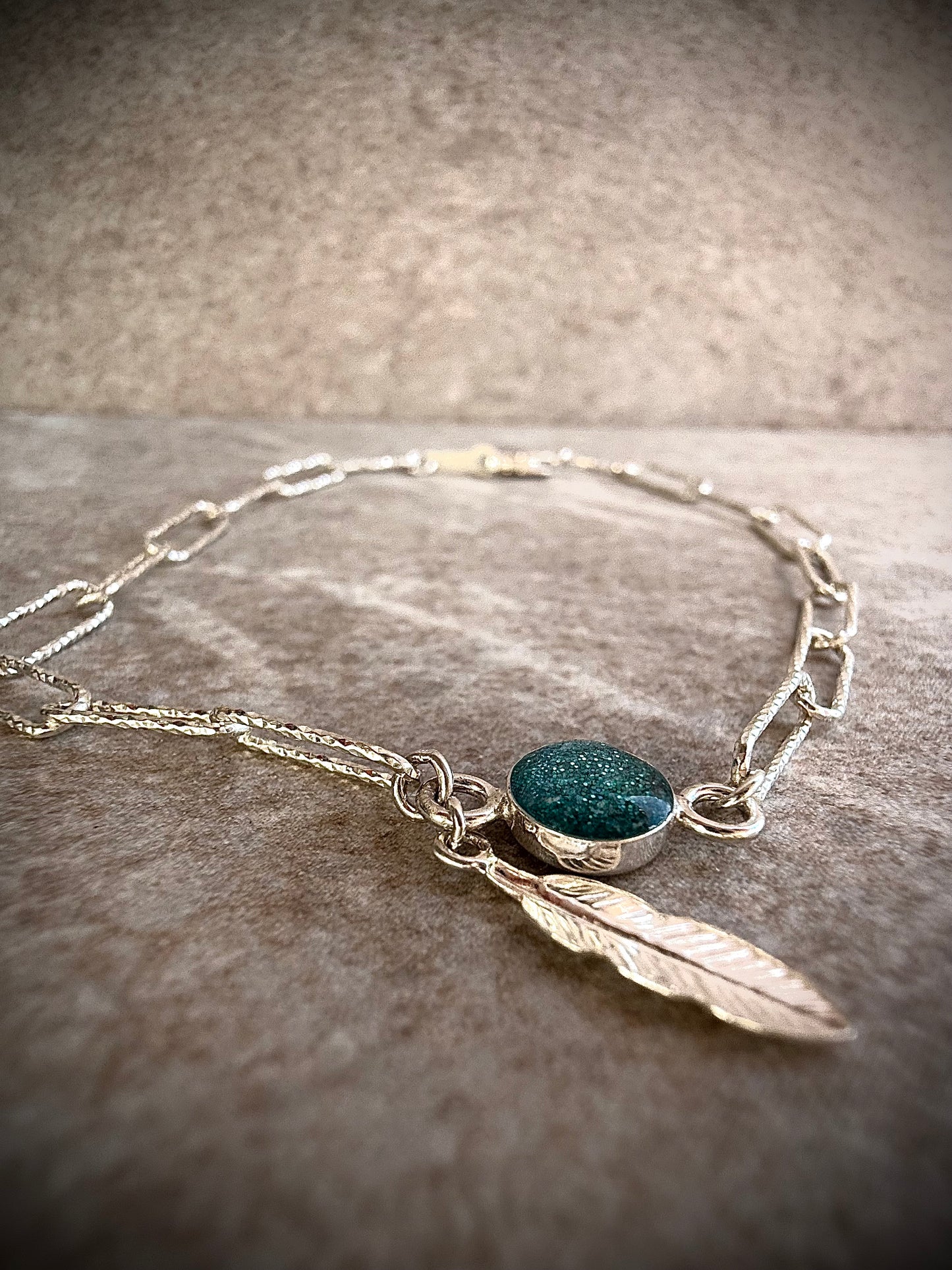 Sparkle Paperclip Resin Bracelet with Feather Charm