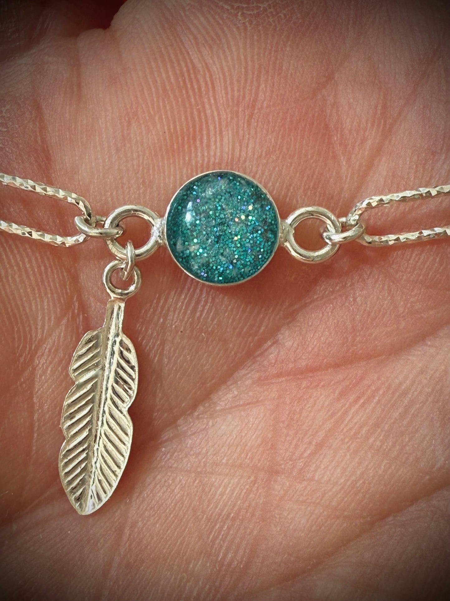 Sparkle Paperclip Resin Bracelet with Feather Charm