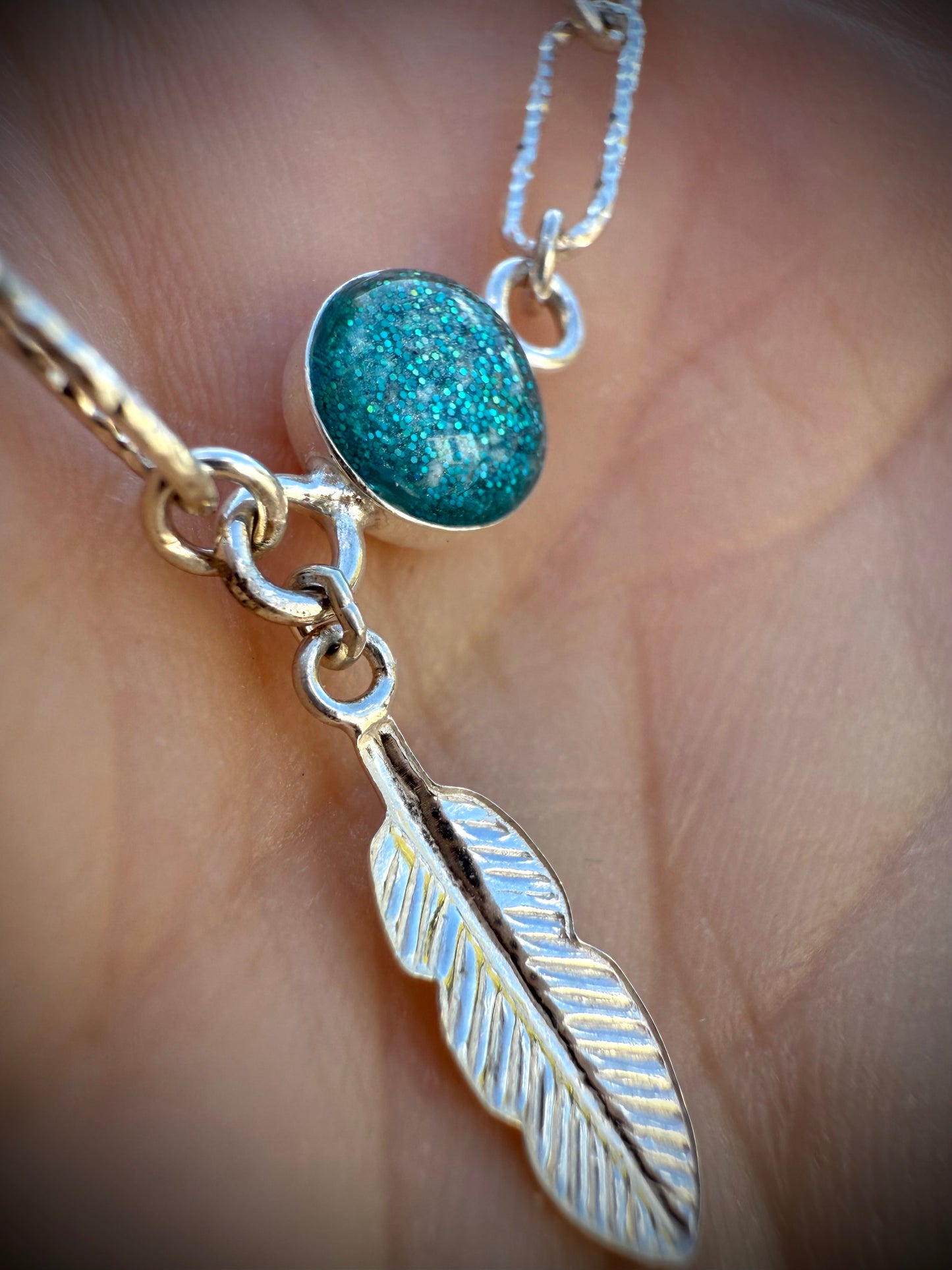 Sparkle Paperclip Resin Bracelet with Feather Charm