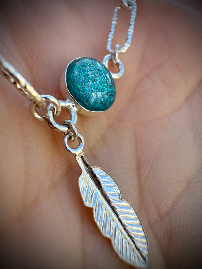 Sparkle Paperclip Resin Bracelet with Feather Charm