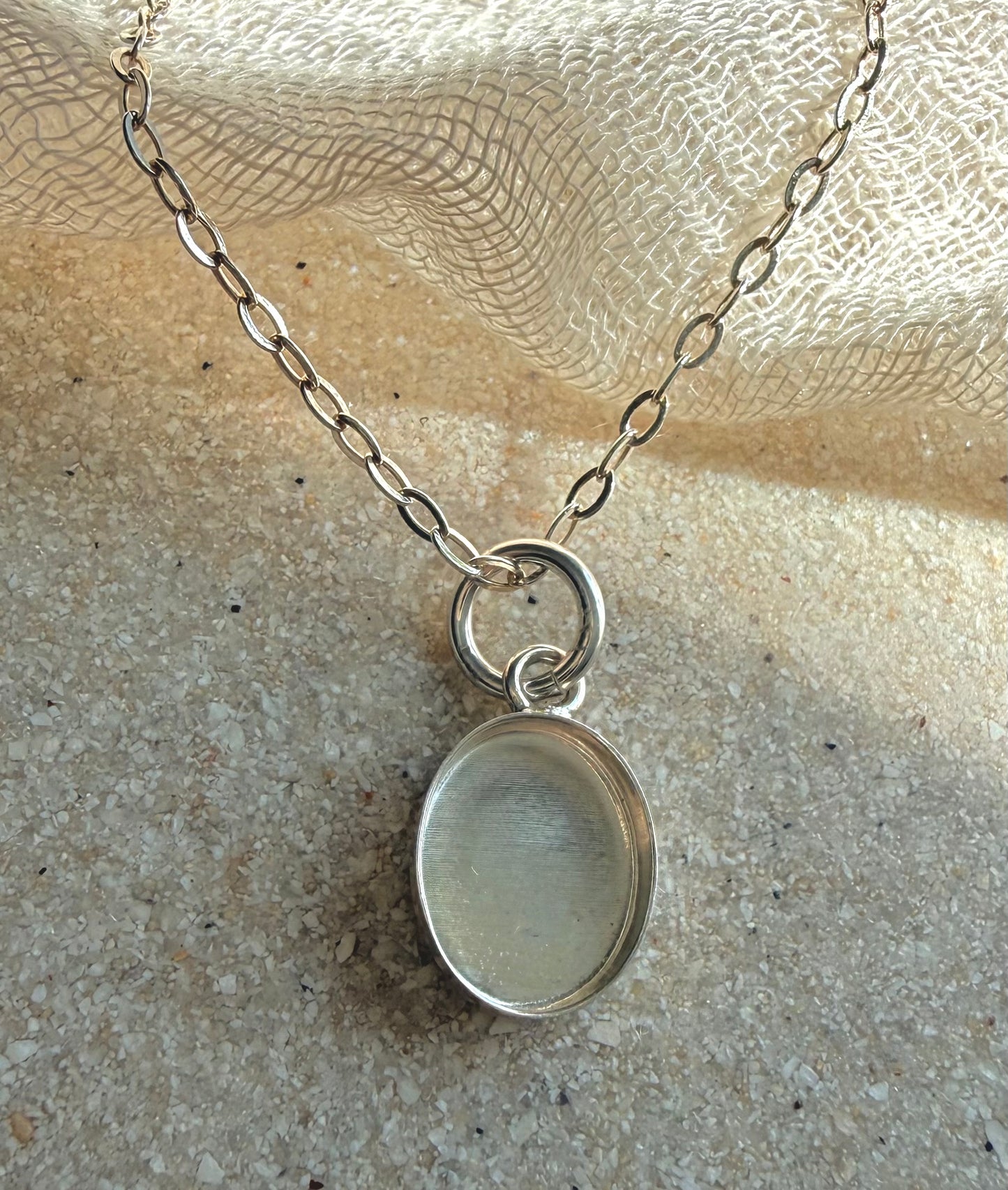 Sterling Silver Oval Memorial Pendant with Silver Cable Chain