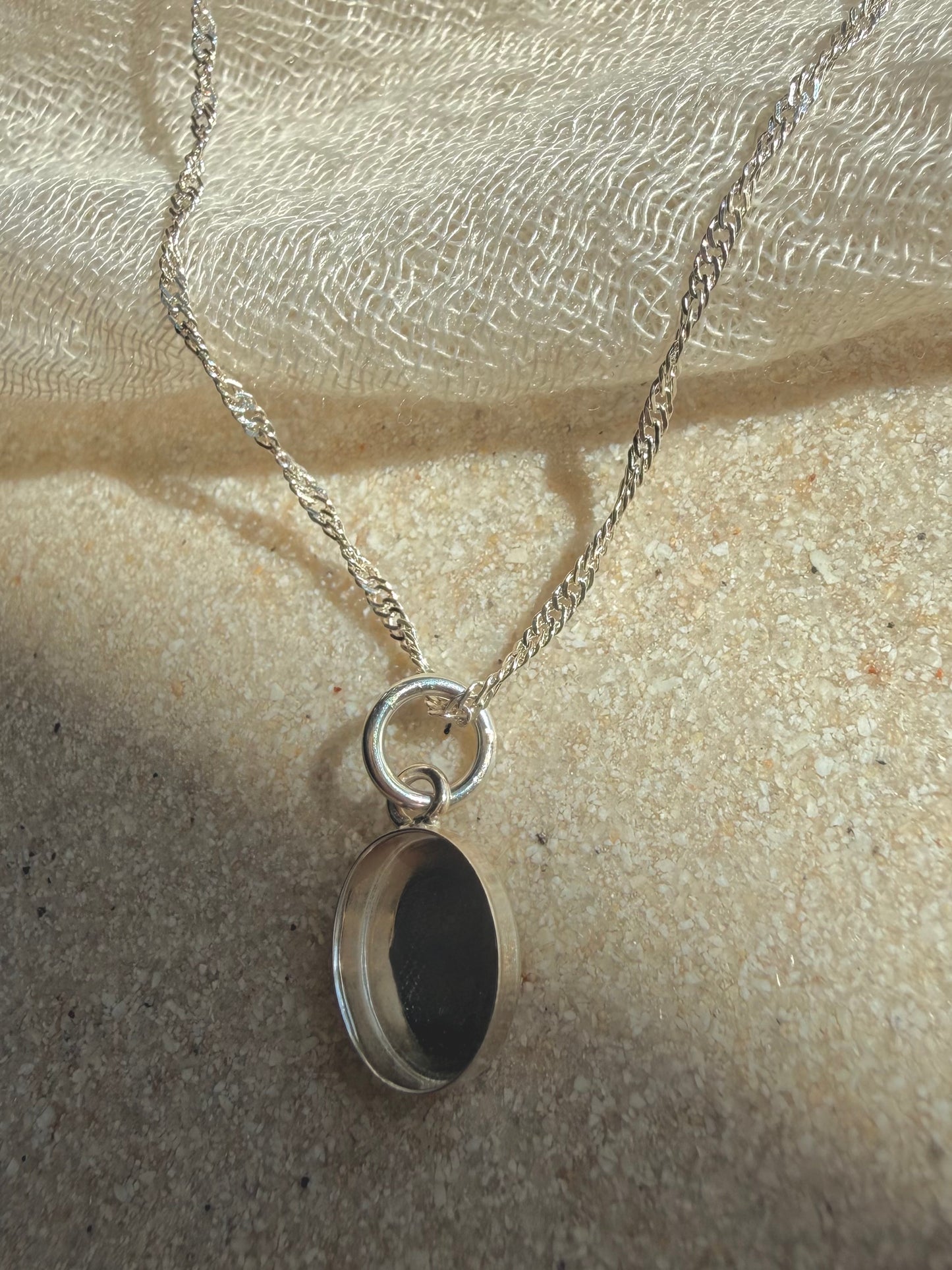 Sterling Silver Oval Memorial Pendant Necklace with Twisted Curb Chain