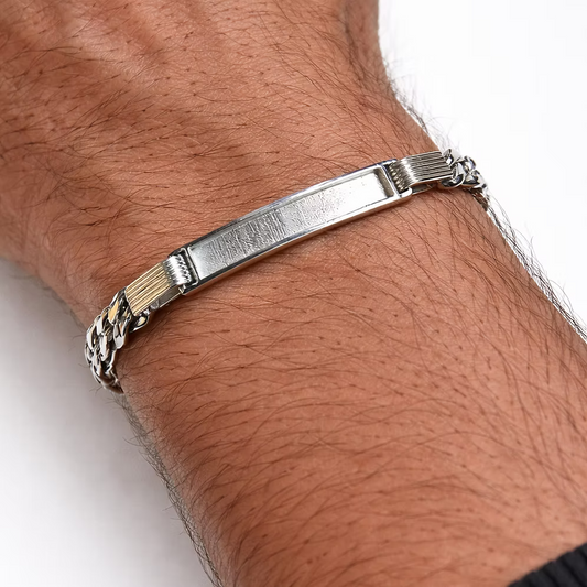 Mens Silver Curb Chain Memorial Bracelet