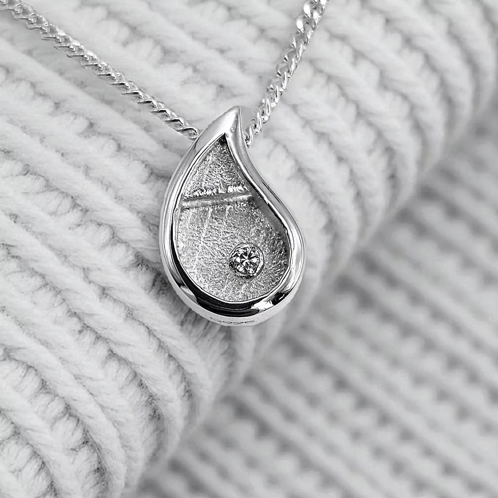 Silver Cubic Zirconia Floating Droplet Pendant