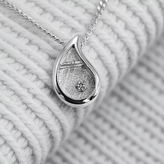 Silver Cubic Zirconia Floating Droplet Pendant