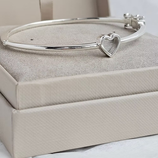 Silver Heart Bangle with Safety Clasp