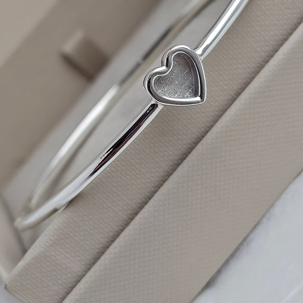 Silver Heart Bangle with Safety Clasp