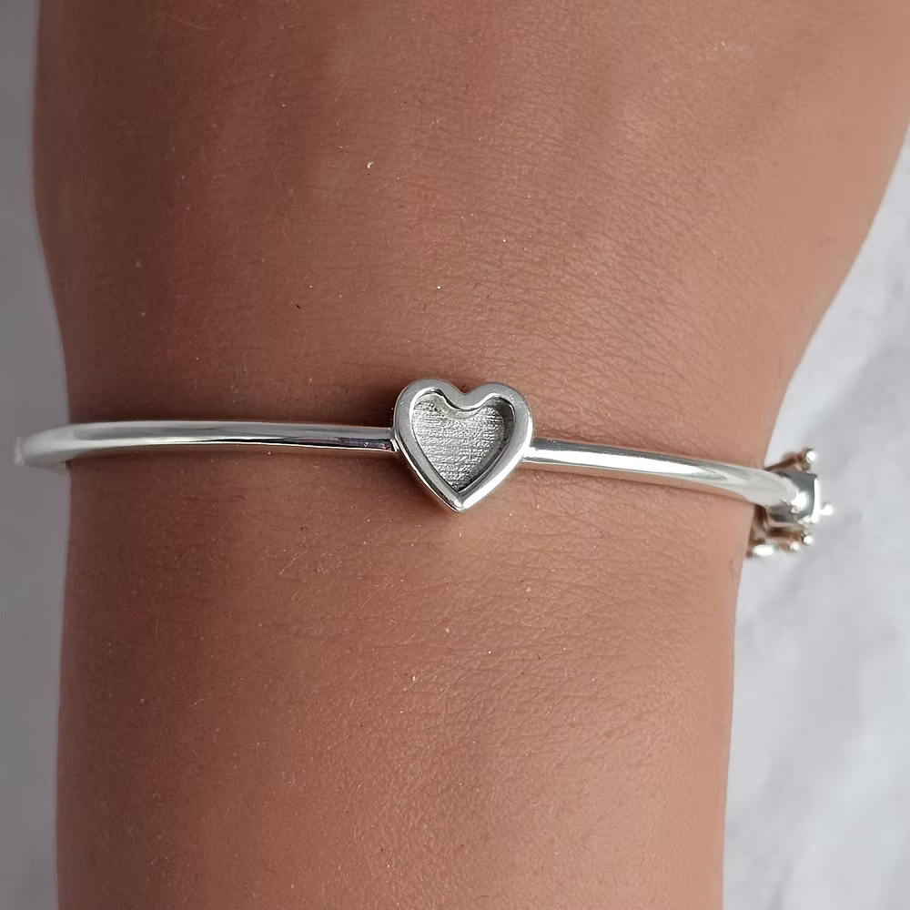 Silver Heart Bangle with Safety Clasp