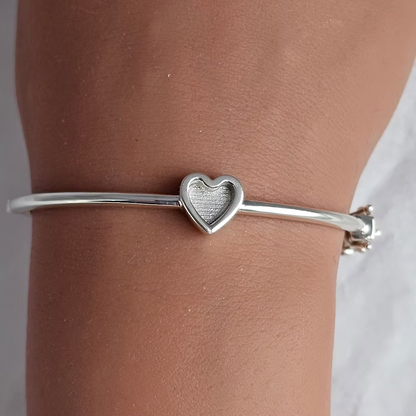 Silver Heart Bangle with Safety Clasp