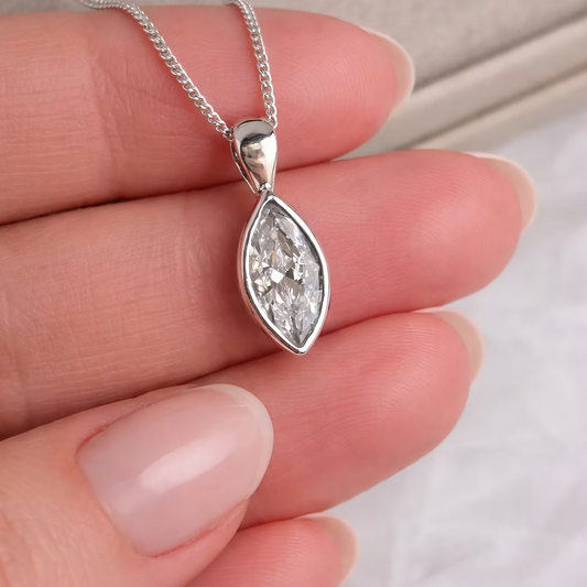 Cubic Zirconia Secretly Set Pendant - Marquise
