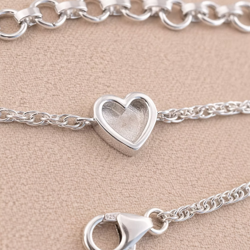 Sterling Silver Small Heart Adjustable Bracelet With Rope Chain