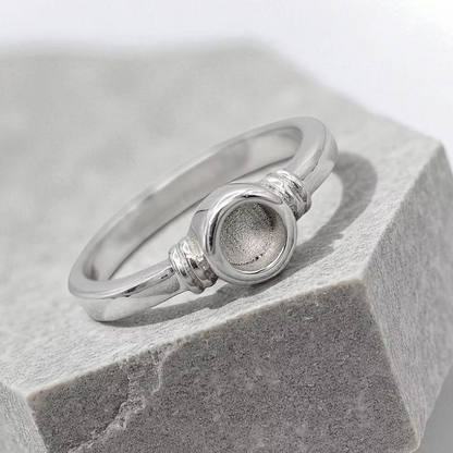 Sterling Silver Tapered Thick Trim Round Bezel Ring