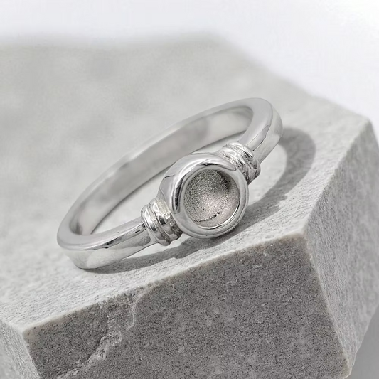 Sterling Silver Tapered Thick Trim Round Bezel Ring