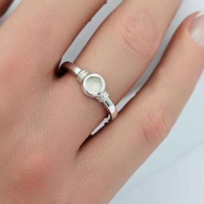 Sterling Silver Tapered Thick Trim Round Bezel Ring