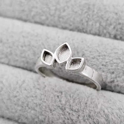Sterling Silver Triple Leaf Marquise Ring